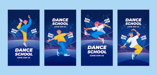 Vector hand drawn dance school instagram stories collection