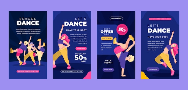 Vector hand drawn dance school instagram stories template