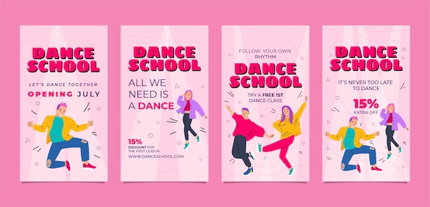 Вектор Нарисованные от руки истории instagram школы танцев