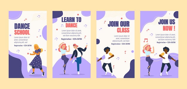 Vector hand drawn dance school instagram stories