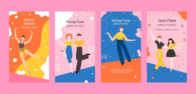 Vector hand drawn dance school instagram stories