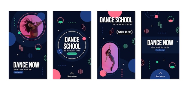 Vector hand drawn dance school instagram stories