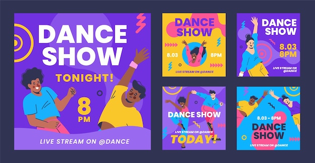 Vector hand drawn dance show instagram posts