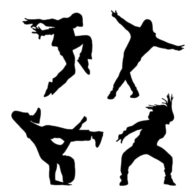 Vector hand drawn dancer silhouette set