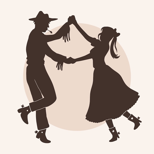 Vector hand drawn dancing cowboy silhouette