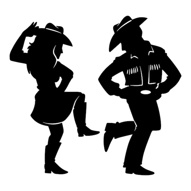 Vector hand drawn dancing cowboy silhouette