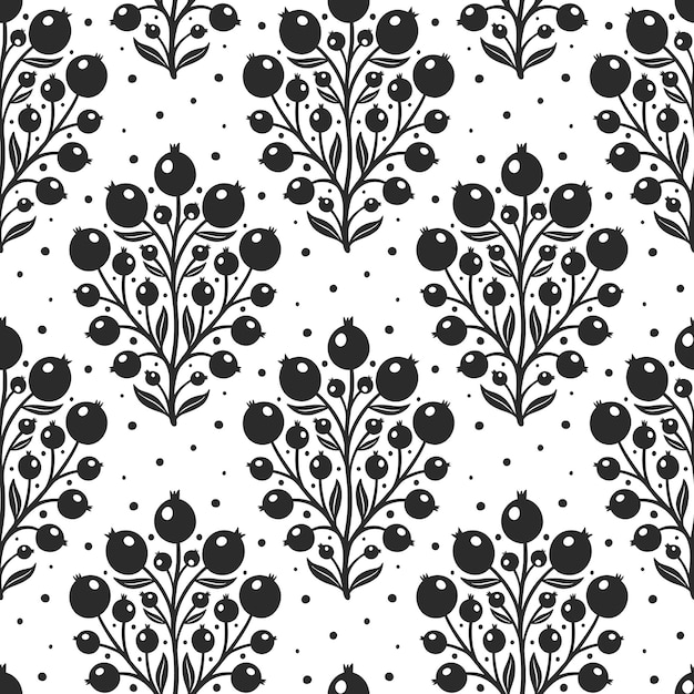 Hand drawn decorative doodle berries seamless pattern silhouette scandinavian simple flower texture