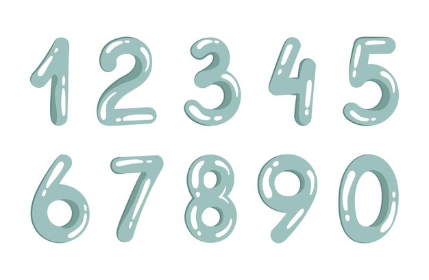 Vector hand drawn decorative numbers vector set 3d effect digits