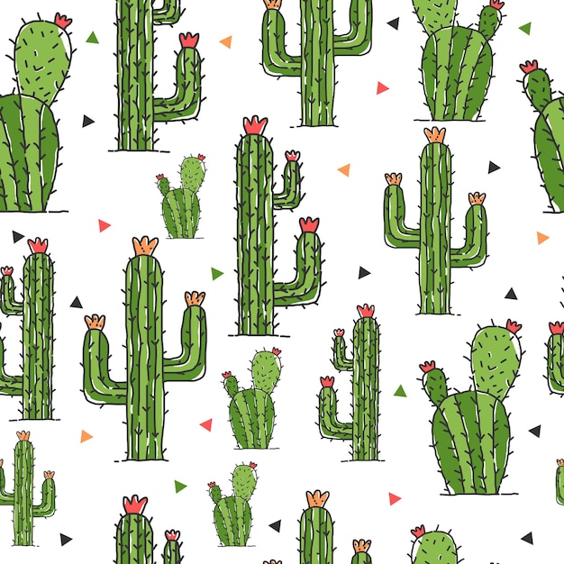 Hand drawn decorative seamless pattern with cactus