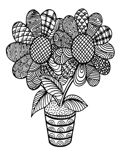 Hand drawn decorative sunflower on vase