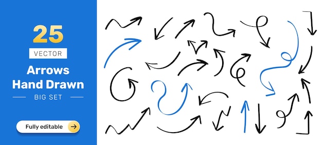 손으로 그린 장식 벡터 화살표 컬렉션입니다. 큰 집합입니다.