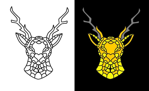手描きの鹿の黒と白のロゴのアイコンのデザイン
