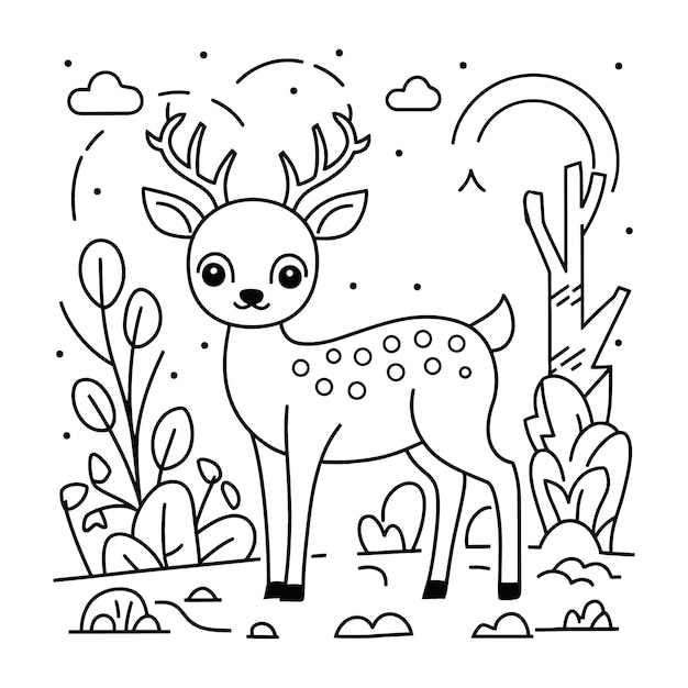 Hand drawn deer outline illustration