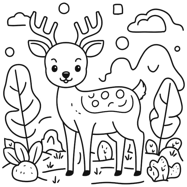 Hand drawn deer outline illustration