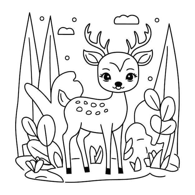 Vector hand drawn deer outline illustration