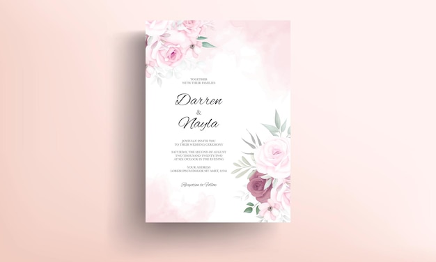 Hand drawn delicate floral wedding invitation card