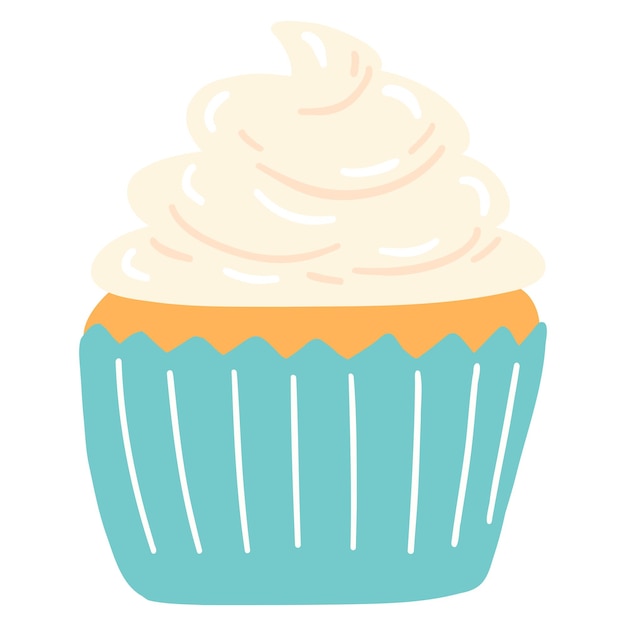 Hand drawn delicious cupcake in cartoon style vector illustration of sweets dessert pastries