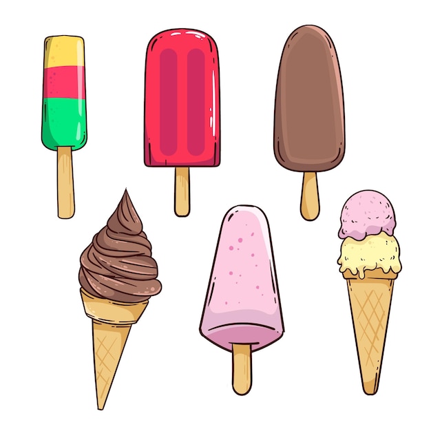 Hand drawn delicious ice cream set