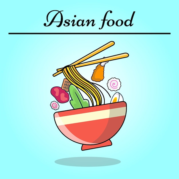 Hand drawn delicious noodles and chopsticks illustration design