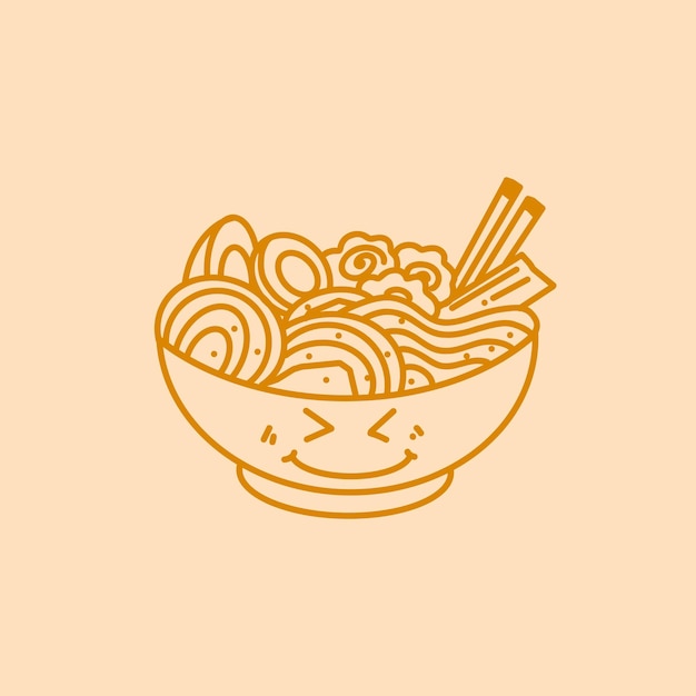 Vector hand drawn delicious ramen noodle udon with chopstick japanese food