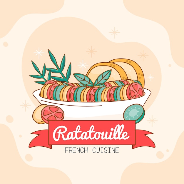 Vettore deliziosa cucina francese ratatouille disegnata a mano