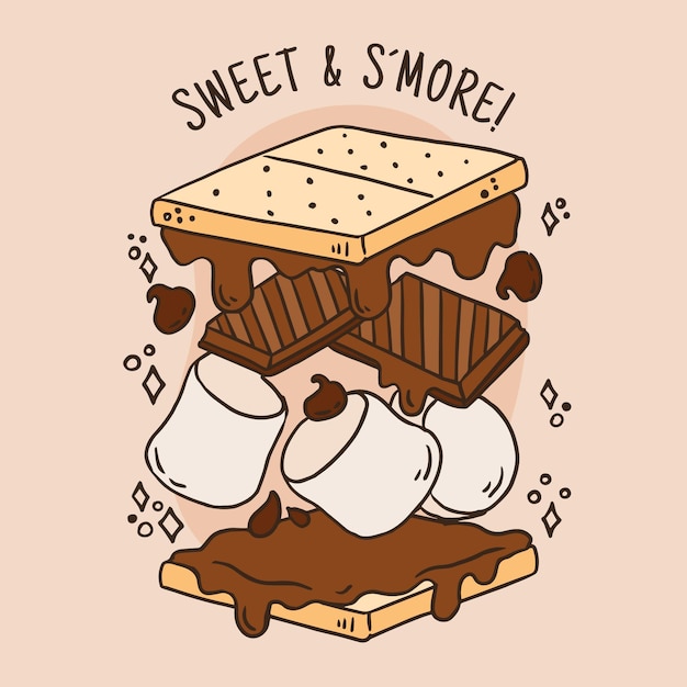 손으로 그린 맛있는 S'more 그림