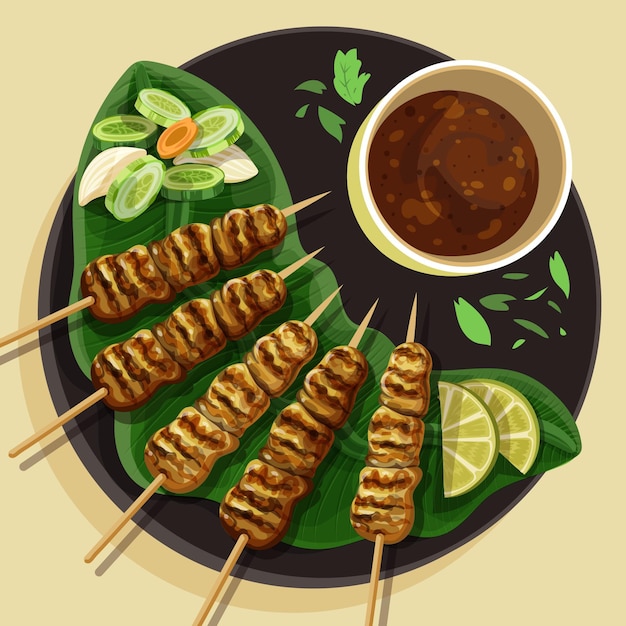 Vettore satay delizioso disegnato a mano