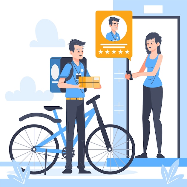 Vector hand drawn delivery concept with bicycle