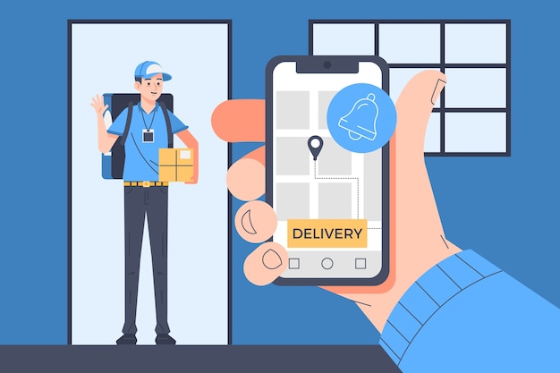 Vector hand drawn delivery concept with phone