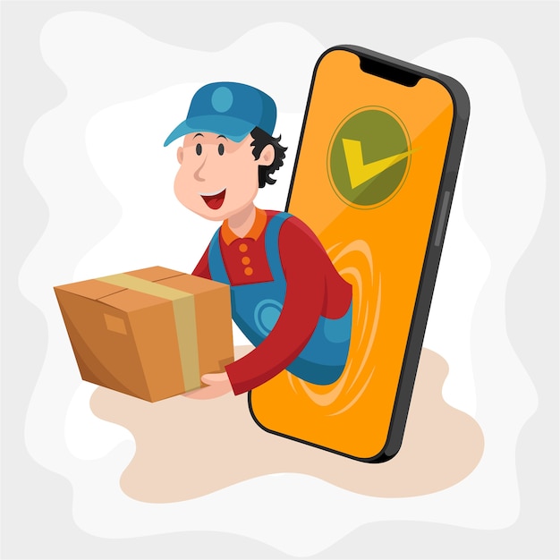 Vector hand drawn delivery concept with phone