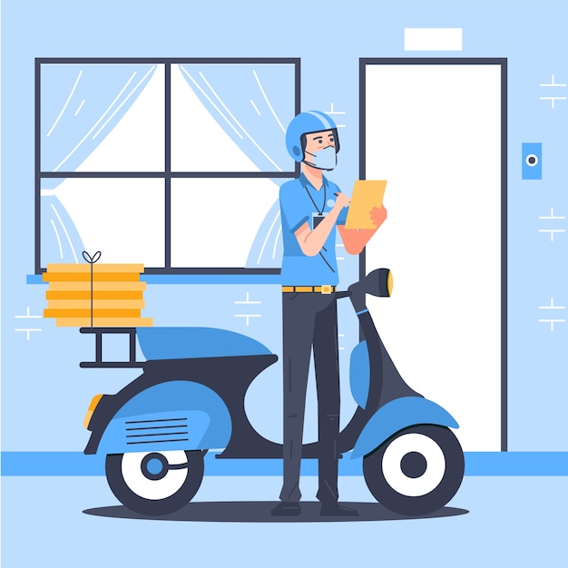 Hand drawn delivery concept with scooter