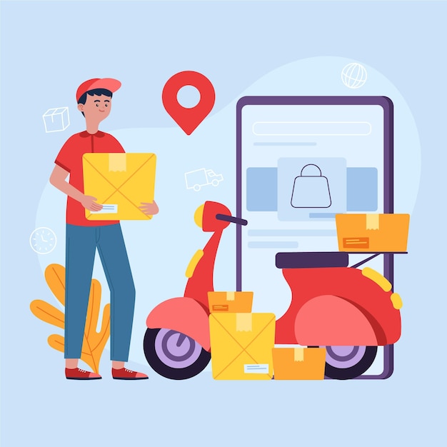 Vector hand drawn delivery concept with worker