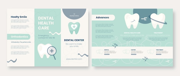 Vettore brochure clinica dentale disegnata a mano