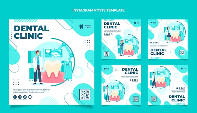 Vector hand drawn dental clinic instagram posts