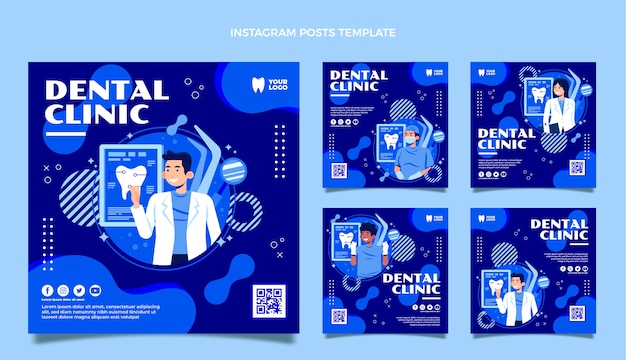 Vector hand drawn dental clinic instagram posts