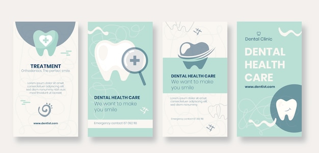 Vector hand drawn dental clinic instagram stories