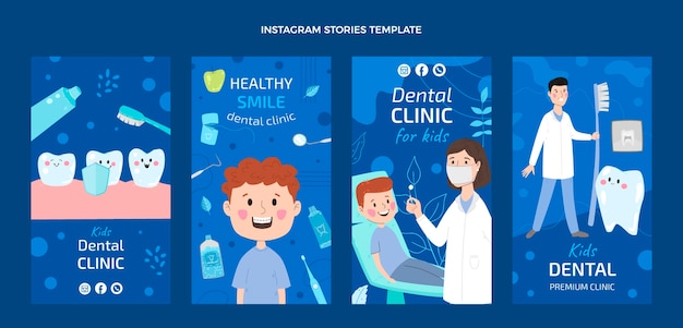 Vector hand drawn dental clinic instagram stories