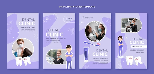 Vector hand drawn dental clinic instagram stories