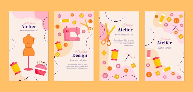 Storie di instagram dell'atelier di design disegnato a mano