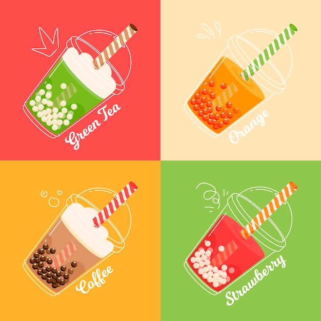 Vector hand drawn design bubble tea flavors