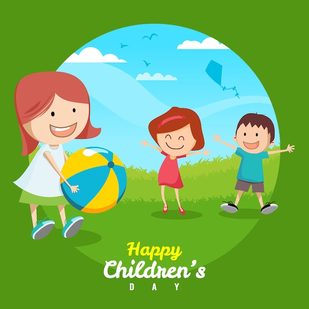 Hand drawn design childrens day illustration