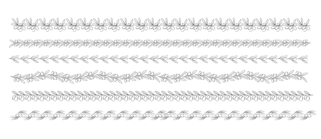Ручной рисунок элементов дизайна границ и украшений с ветвями оливковых фруктов
