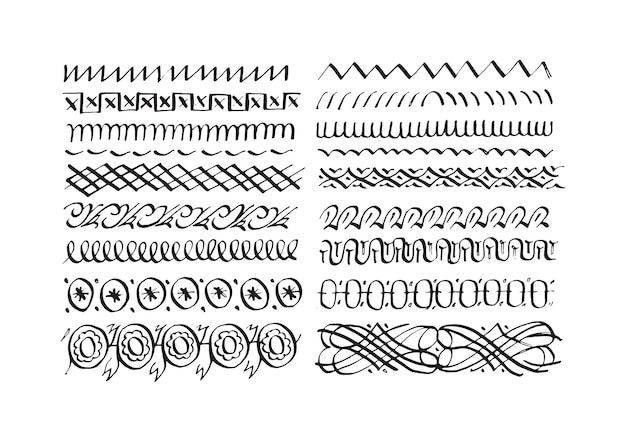 Elementi di design disegnati a mano calligrafia bordi decorazione della pagina del libro inchiostro bianco nero elegante