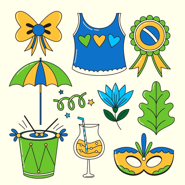 Vector hand drawn design elements collection for brazilian carnival celebration