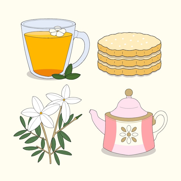 Collezione di elementi di design disegnati a mano per la giornata internazionale del tè