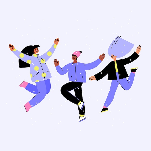 hand drawn design friends jumping