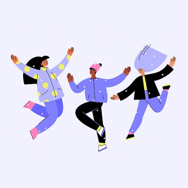 Vector hand drawn design friends jumping