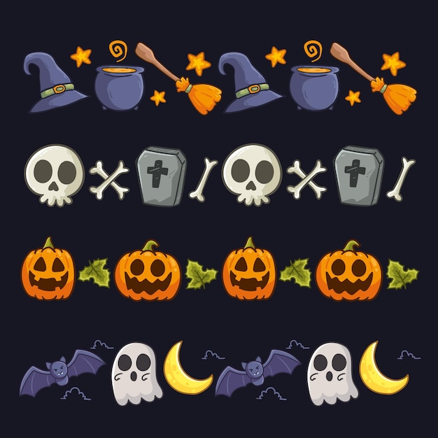 Vector hand drawn design halloween border pack