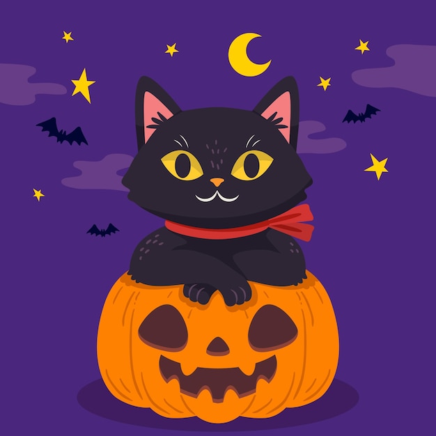 hand drawn design halloween cat
