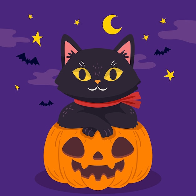 Hand drawn design halloween cat